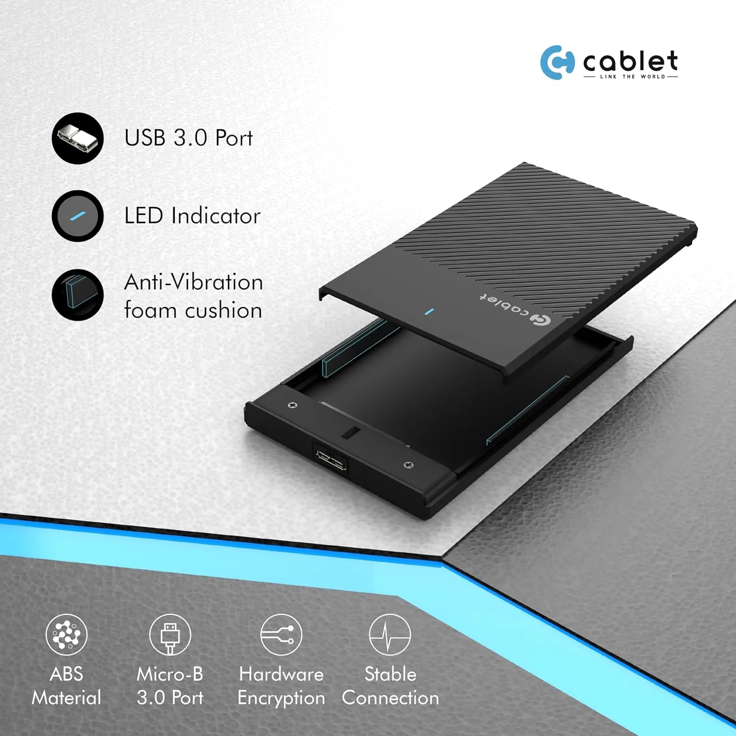 Cablet SSD Casing 2.5 Inch Sata USB 3.0 (HD2522 U3) view 3